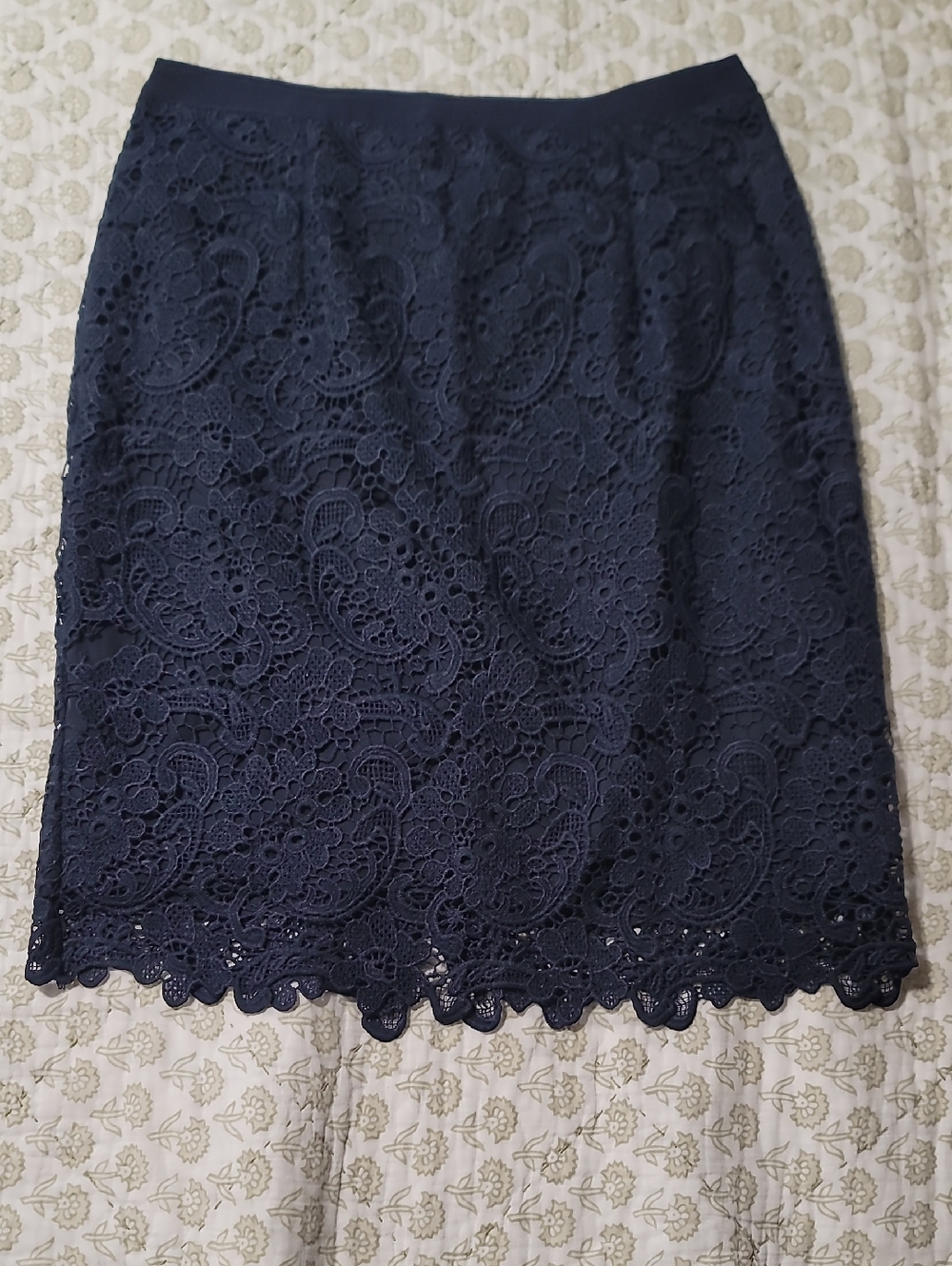 Navy Lace Pencil Skirt